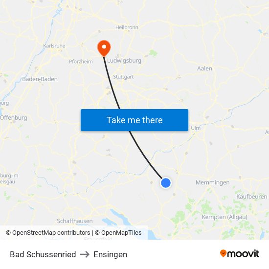 Bad Schussenried to Ensingen map