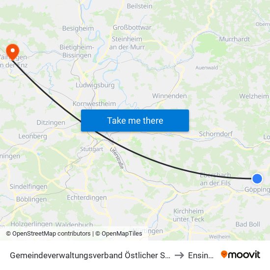 Gemeindeverwaltungsverband Östlicher Schurwald to Ensingen map