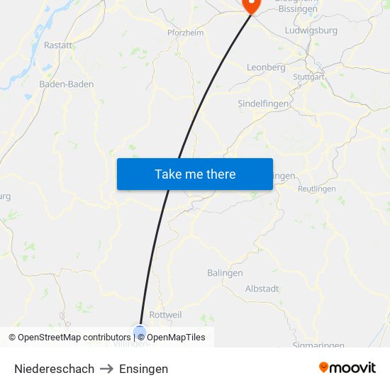 Niedereschach to Ensingen map