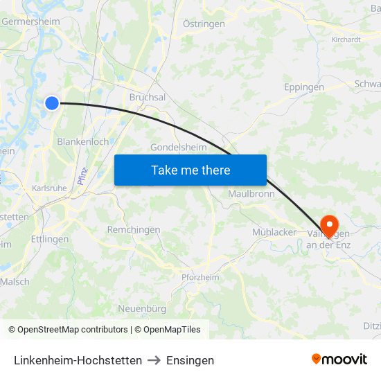 Linkenheim-Hochstetten to Ensingen map