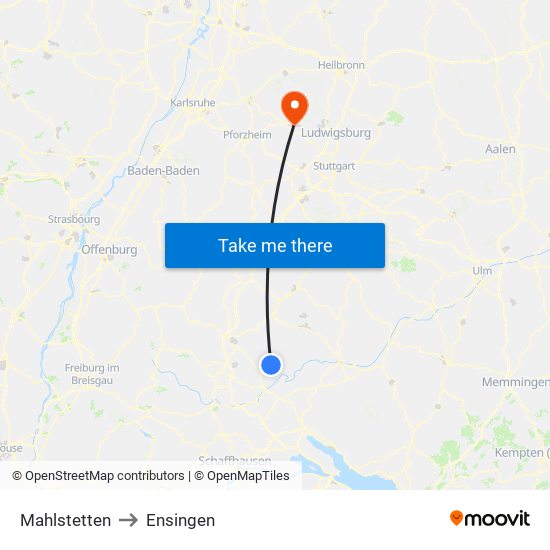 Mahlstetten to Ensingen map