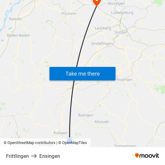 Frittlingen to Ensingen map