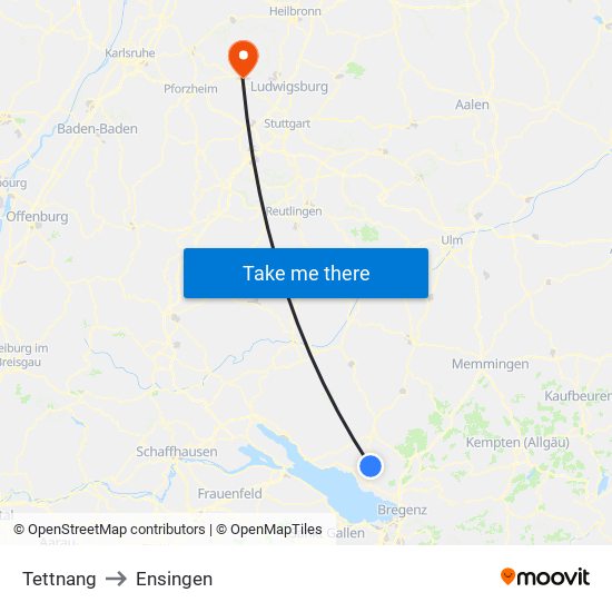Tettnang to Ensingen map