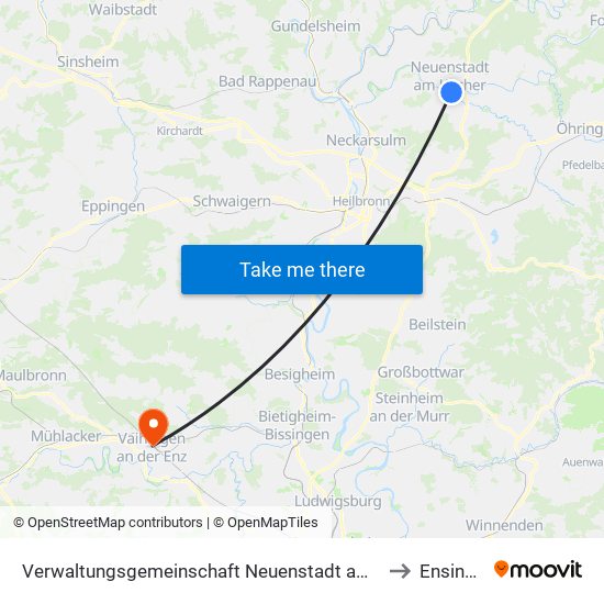 Verwaltungsgemeinschaft Neuenstadt am Kocher to Ensingen map