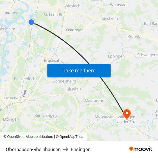 Oberhausen-Rheinhausen to Ensingen map