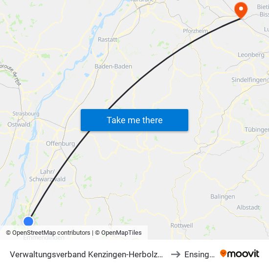 Verwaltungsverband Kenzingen-Herbolzheim to Ensingen map