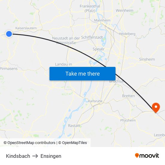 Kindsbach to Ensingen map