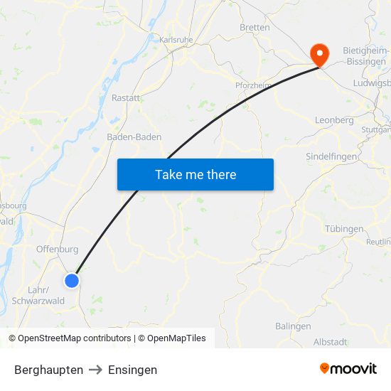 Berghaupten to Ensingen map