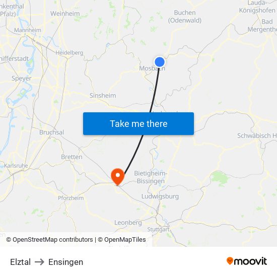 Elztal to Ensingen map