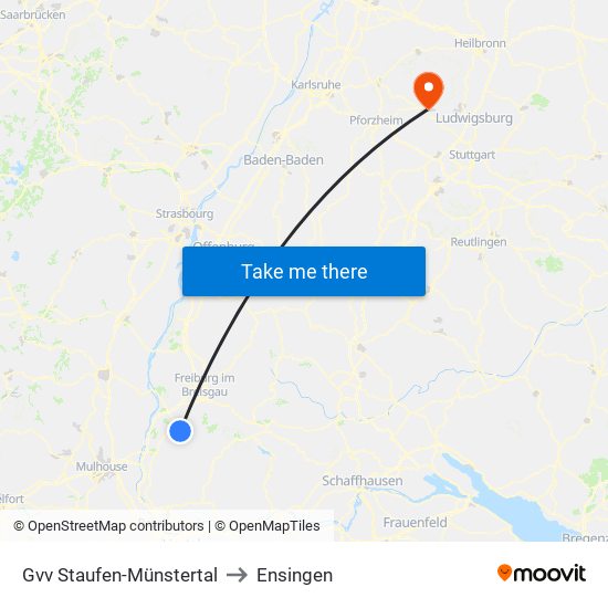 Gvv Staufen-Münstertal to Ensingen map