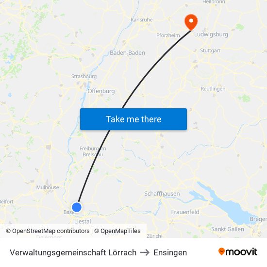 Verwaltungsgemeinschaft Lörrach to Ensingen map