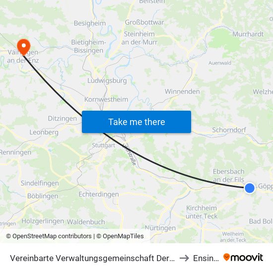 Vereinbarte Verwaltungsgemeinschaft Der Stadt Uhingen to Ensingen map