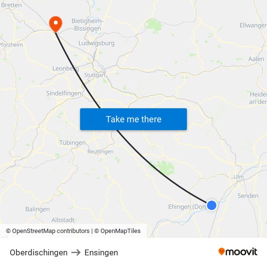 Oberdischingen to Ensingen map