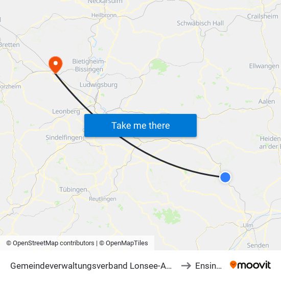 Gemeindeverwaltungsverband Lonsee-Amstetten to Ensingen map