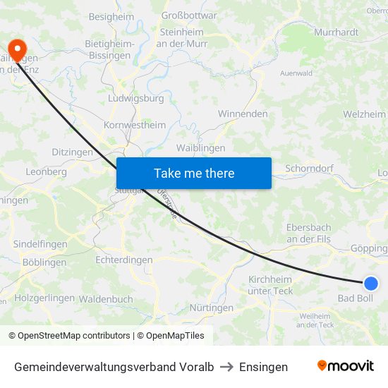 Gemeindeverwaltungsverband Voralb to Ensingen map