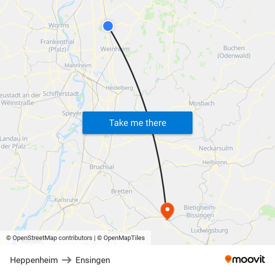 Heppenheim to Ensingen map