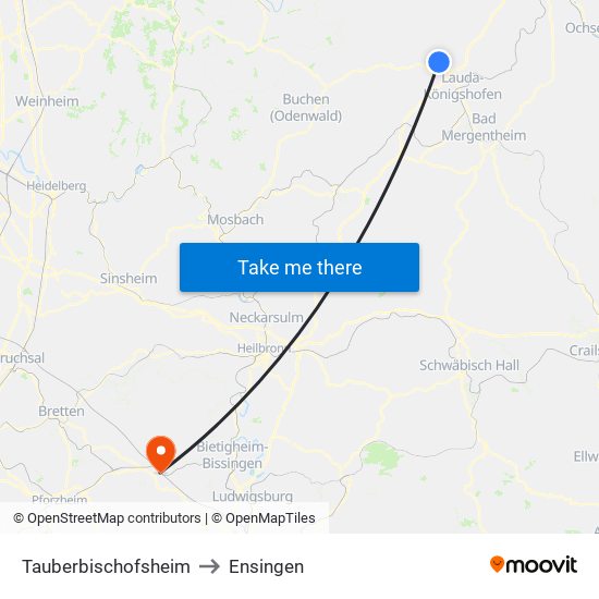 Tauberbischofsheim to Ensingen map