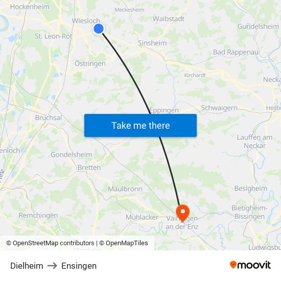Dielheim to Ensingen map