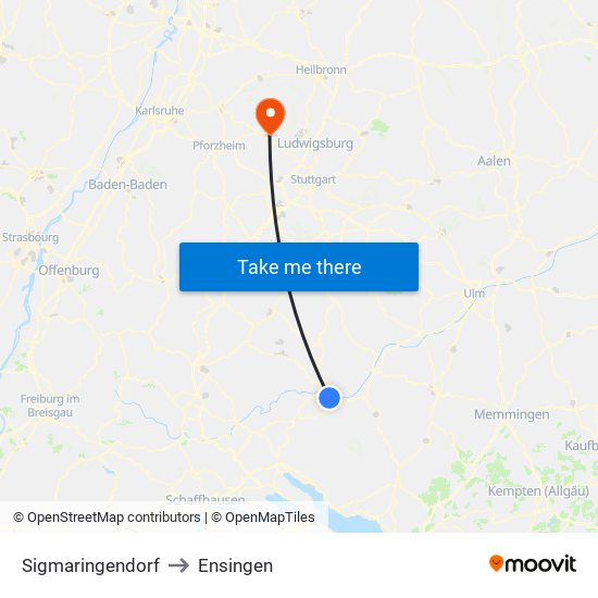 Sigmaringendorf to Ensingen map