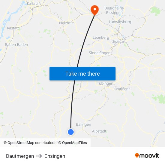 Dautmergen to Ensingen map