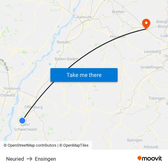 Neuried to Ensingen map