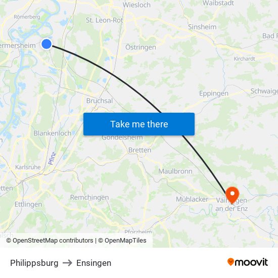 Philippsburg to Ensingen map