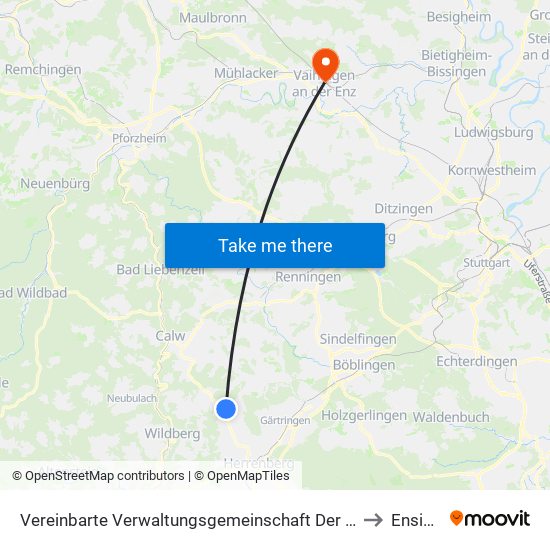 Vereinbarte Verwaltungsgemeinschaft Der Stadt Herrenberg to Ensingen map