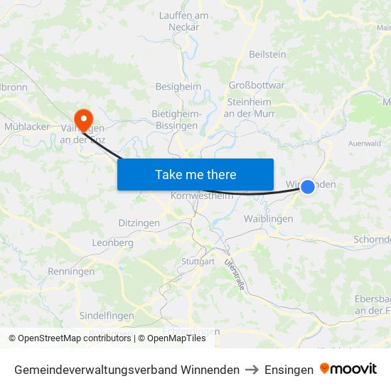 Gemeindeverwaltungsverband Winnenden to Ensingen map