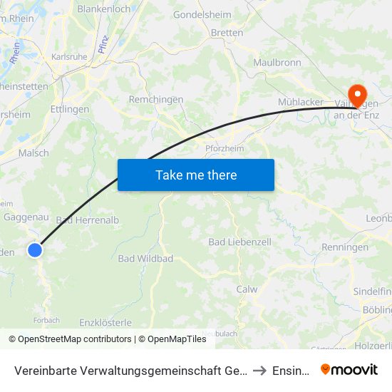 Vereinbarte Verwaltungsgemeinschaft Gernsbach to Ensingen map