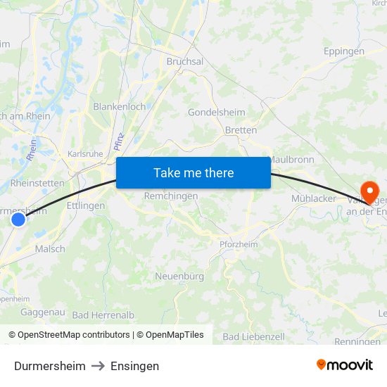 Durmersheim to Ensingen map