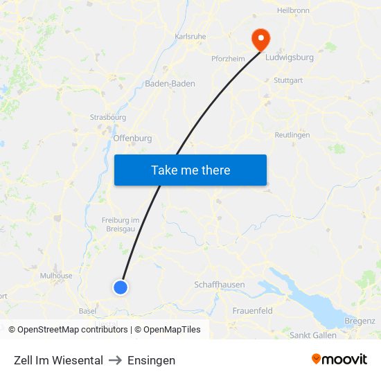 Zell Im Wiesental to Ensingen map