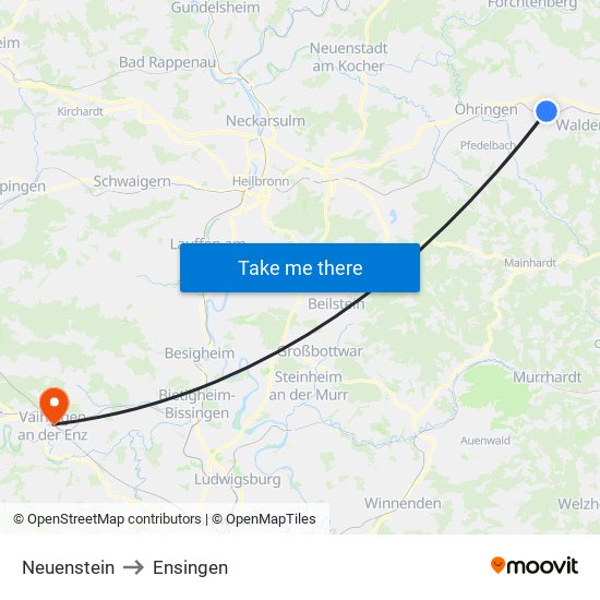 Neuenstein to Ensingen map