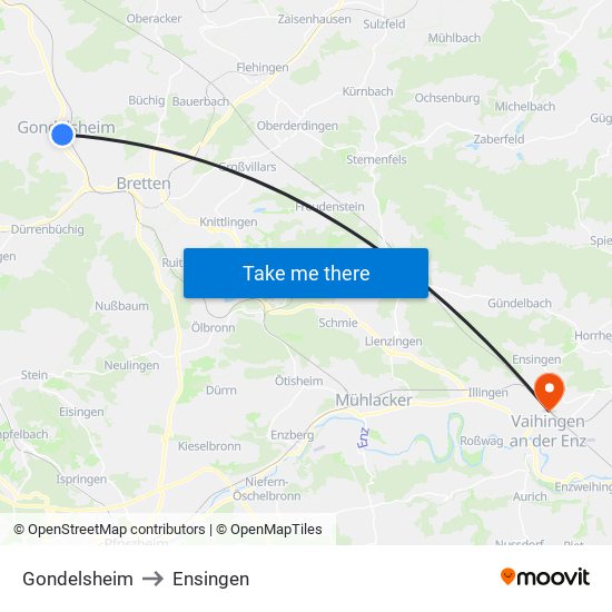 Gondelsheim to Ensingen map