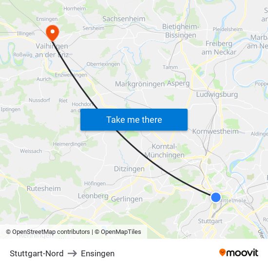 Stuttgart-Nord to Ensingen map