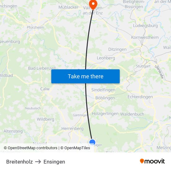 Breitenholz to Ensingen map