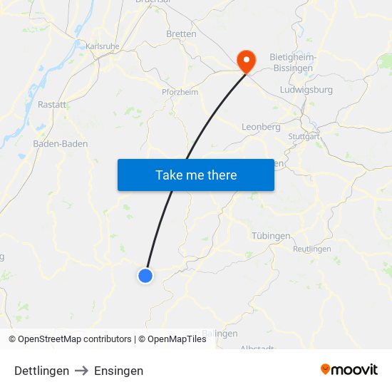 Dettlingen to Ensingen map