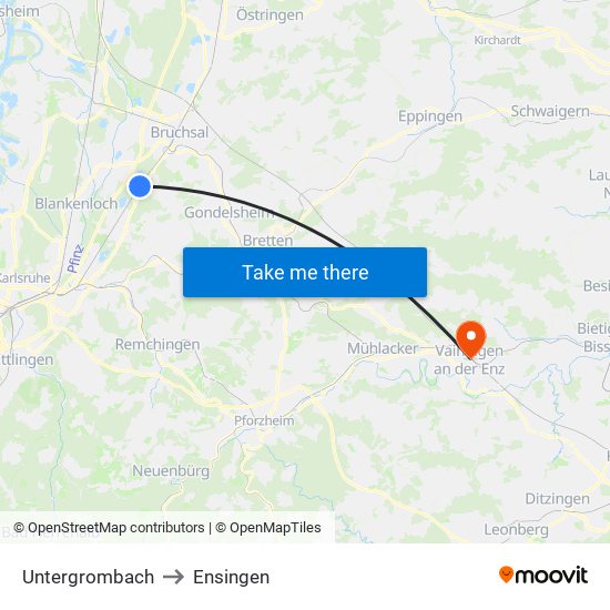 Untergrombach to Ensingen map