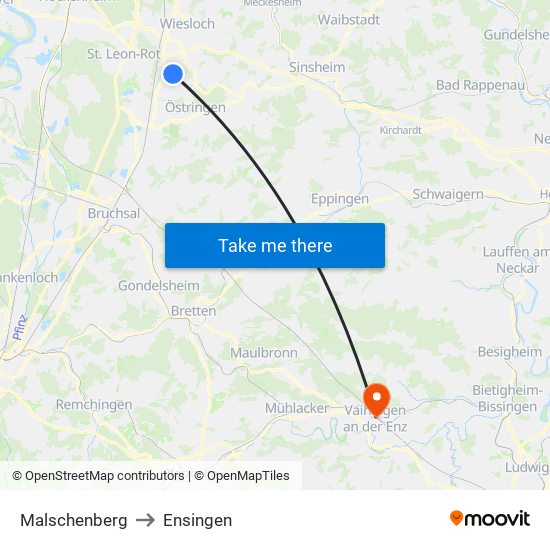 Malschenberg to Ensingen map