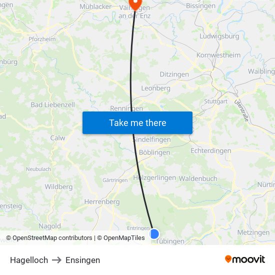 Hagelloch to Ensingen map