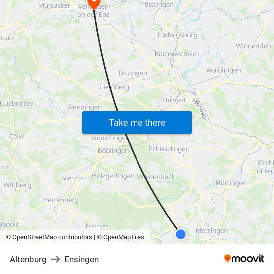 Altenburg to Ensingen map