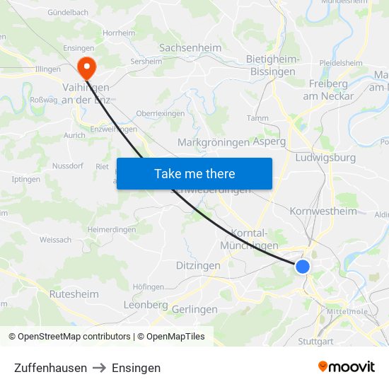 Zuffenhausen to Ensingen map