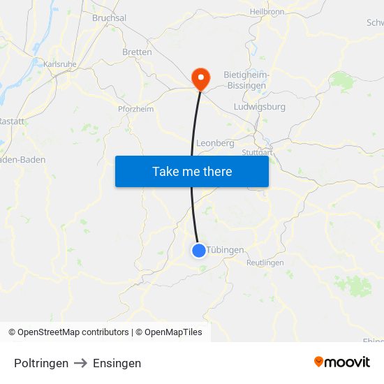 Poltringen to Ensingen map
