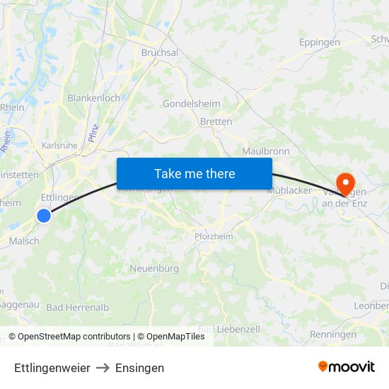 Ettlingenweier to Ensingen map