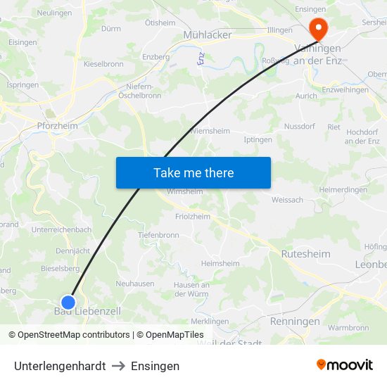 Unterlengenhardt to Ensingen map