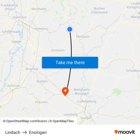 Lindach to Ensingen map