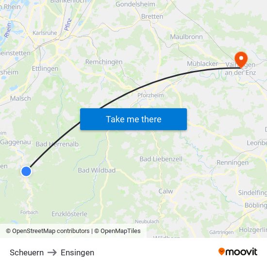 Scheuern to Ensingen map