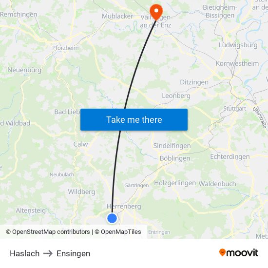 Haslach to Ensingen map