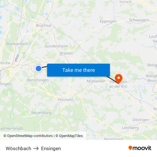 Wöschbach to Ensingen map