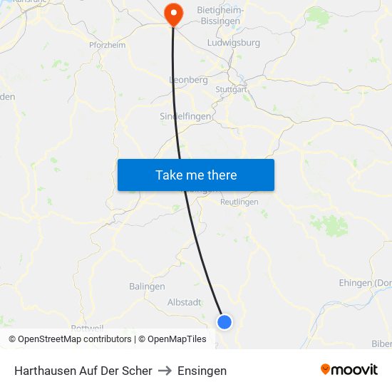 Harthausen Auf Der Scher to Ensingen map