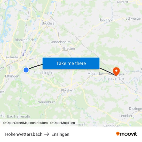 Hohenwettersbach to Ensingen map